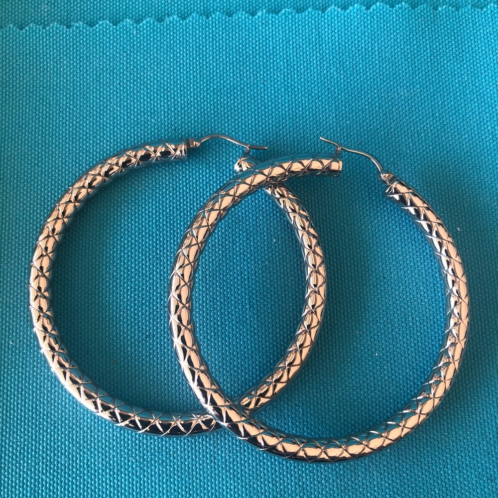 Vintage Textured Stainless Steel Hoop Earrings